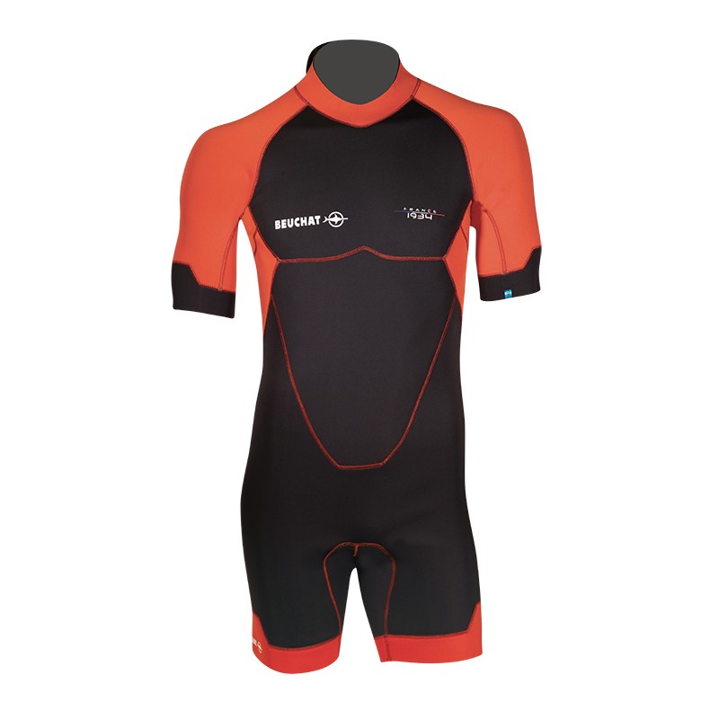BEUCHAT ATOLL MAN 3 MM COMBINEZON NEOPREN SHORTY BACK-ZIP - ROSU CARAMIZIU
